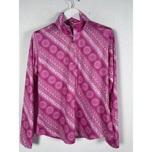 SanSoleil Womens Pink Geo Long Sleeve 1/4 Zip Pullover Golf Shirt Large UPF 50